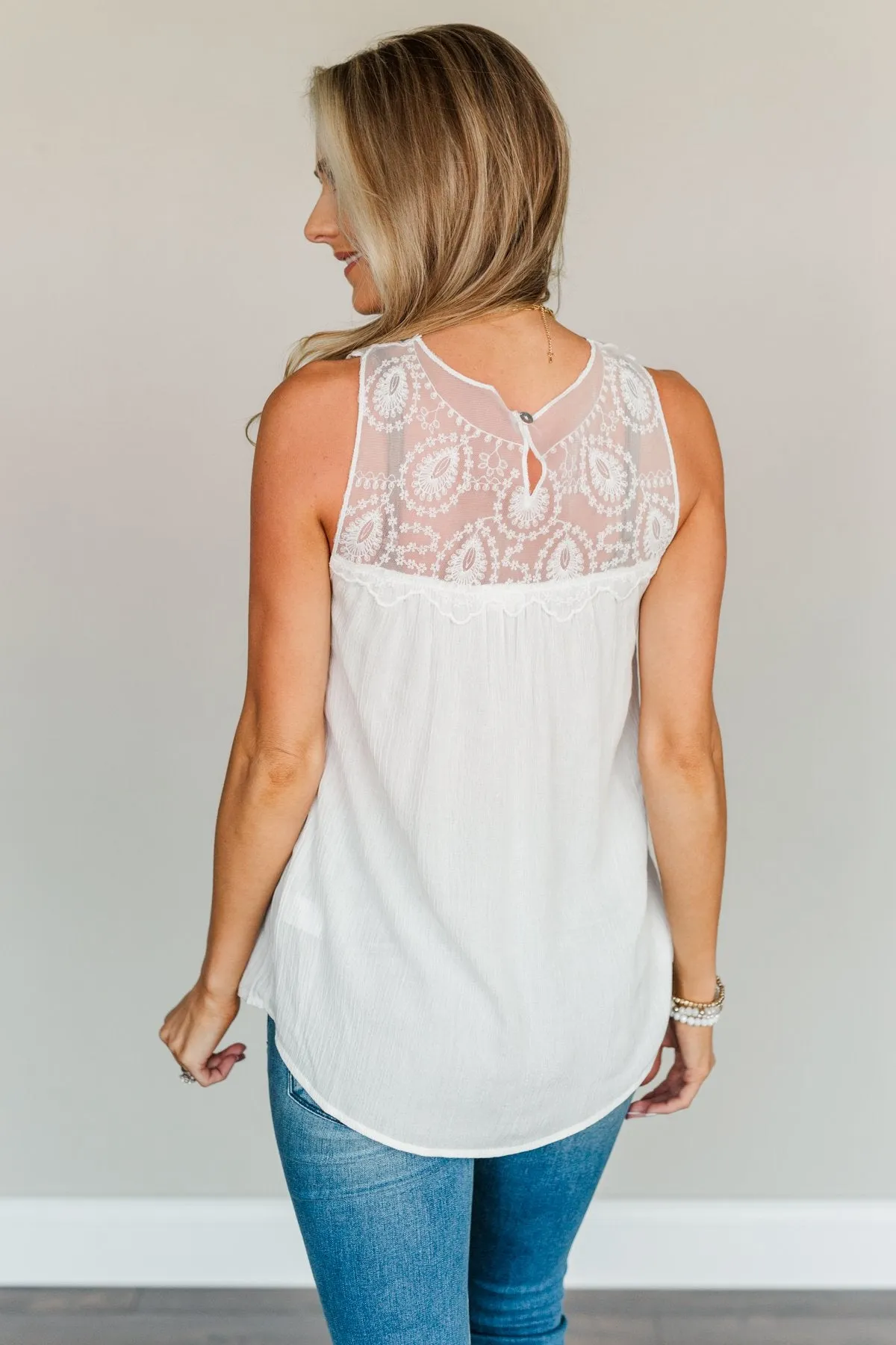 A Beautiful Life Lace Tank Top- Off-White