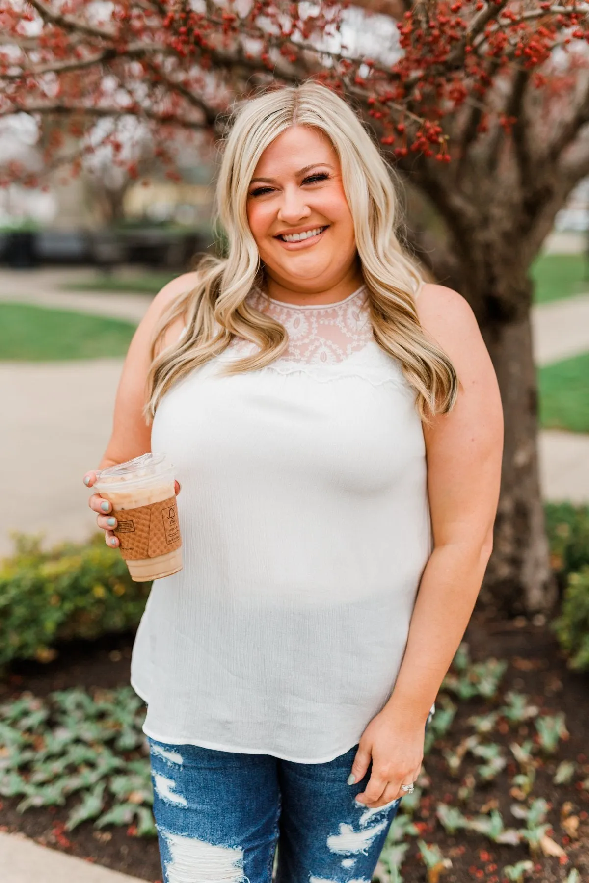 A Beautiful Life Lace Tank Top- Off-White