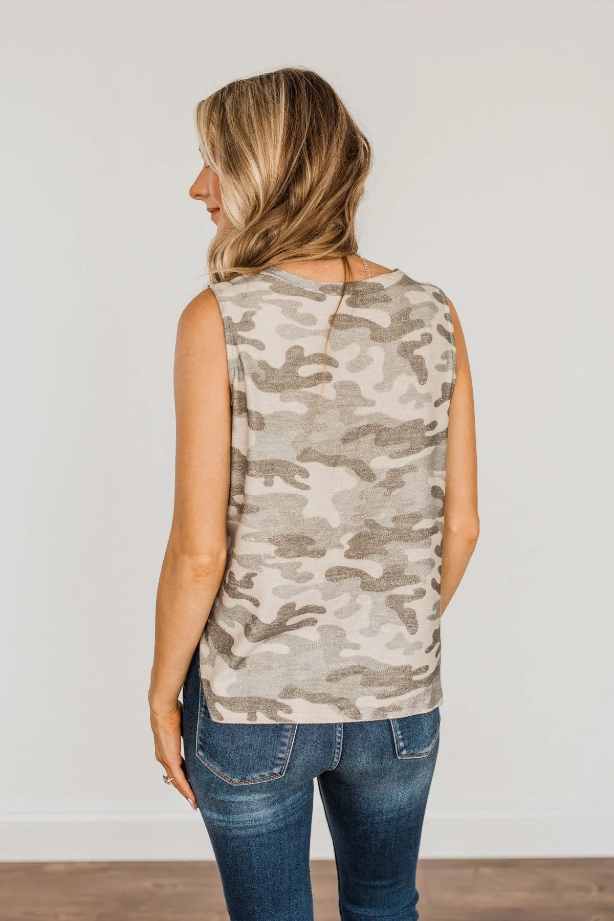 A Journey Without End V-Neck Pocket Top- Camo