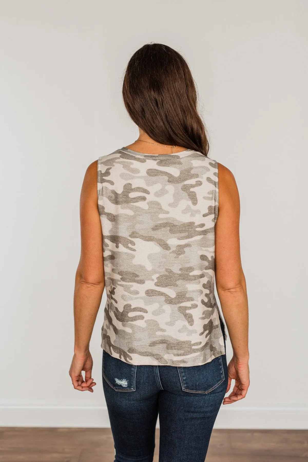 A Journey Without End V-Neck Pocket Top- Camo