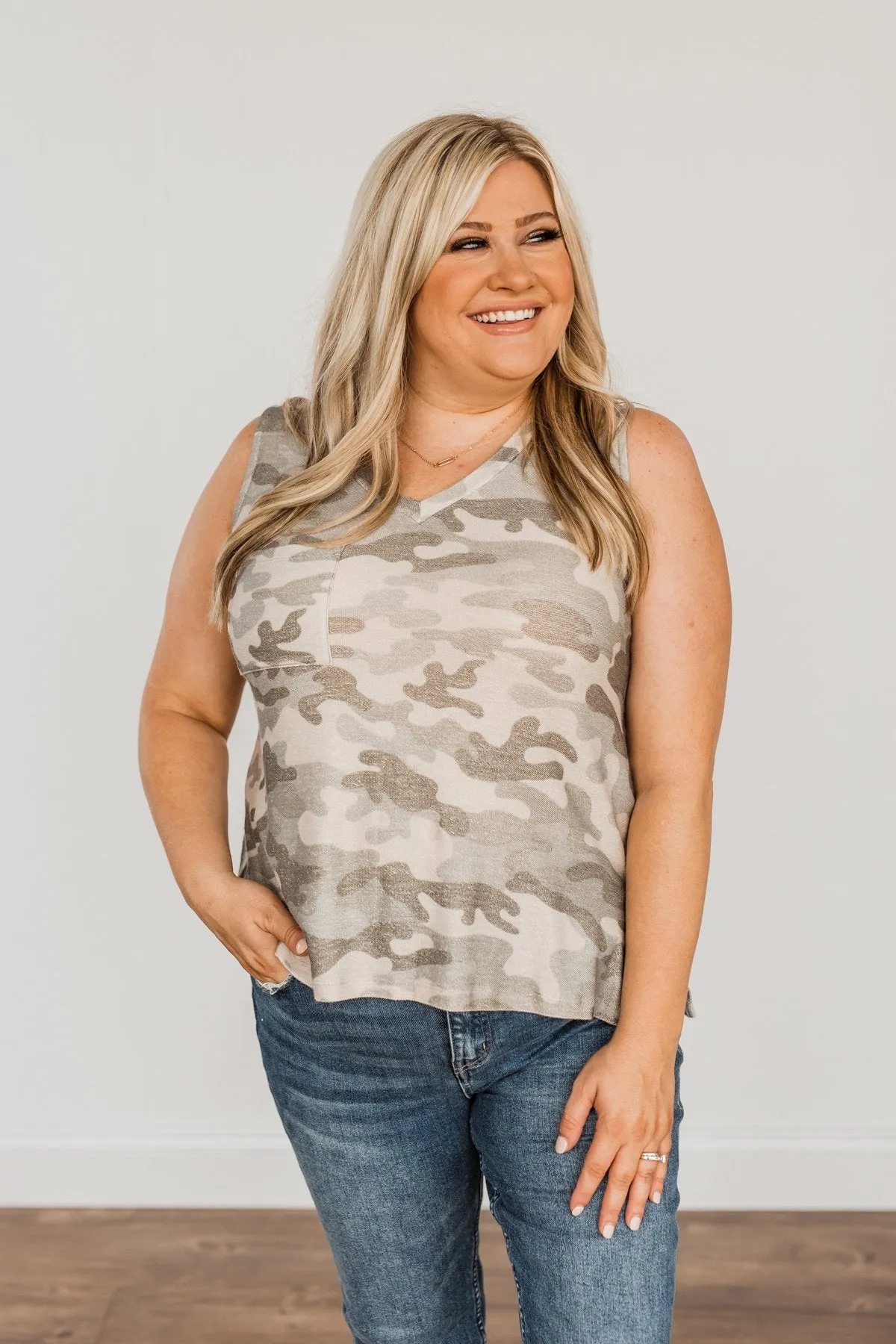 A Journey Without End V-Neck Pocket Top- Camo