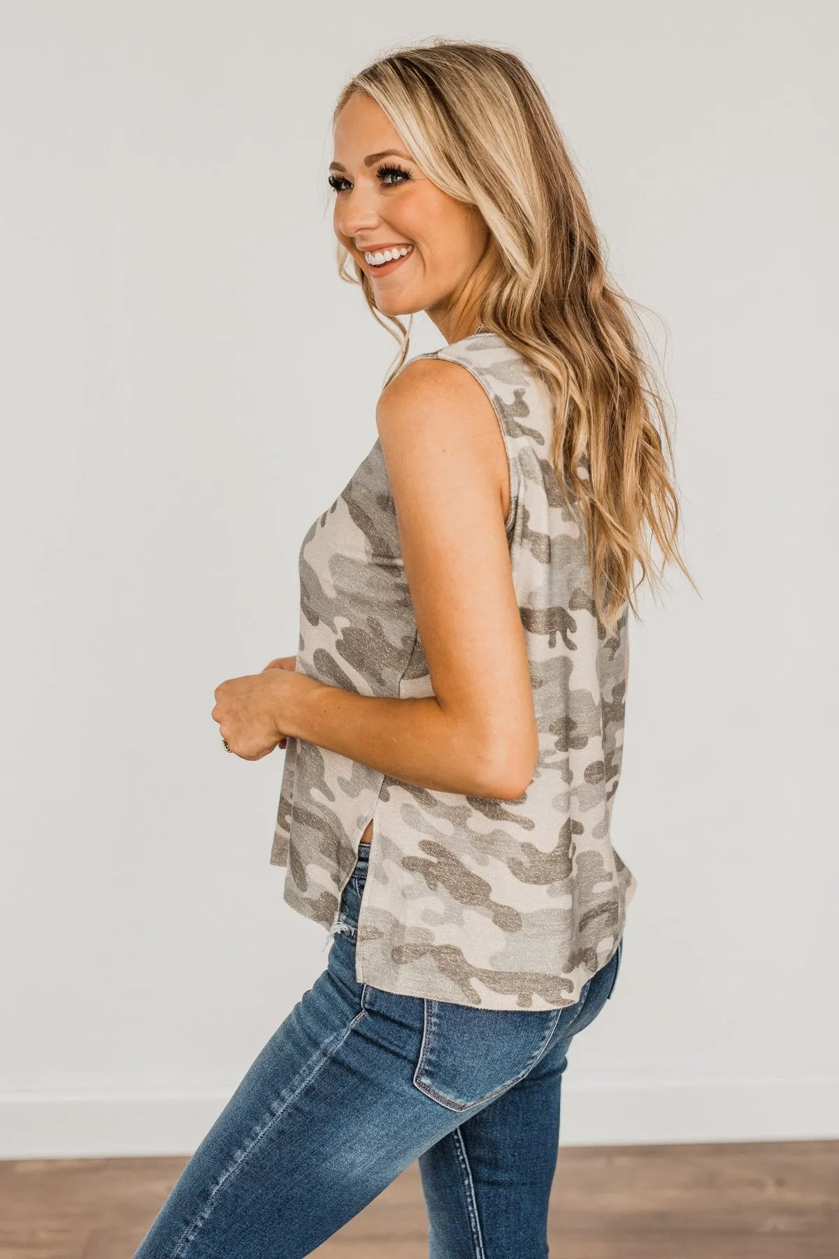 A Journey Without End V-Neck Pocket Top- Camo