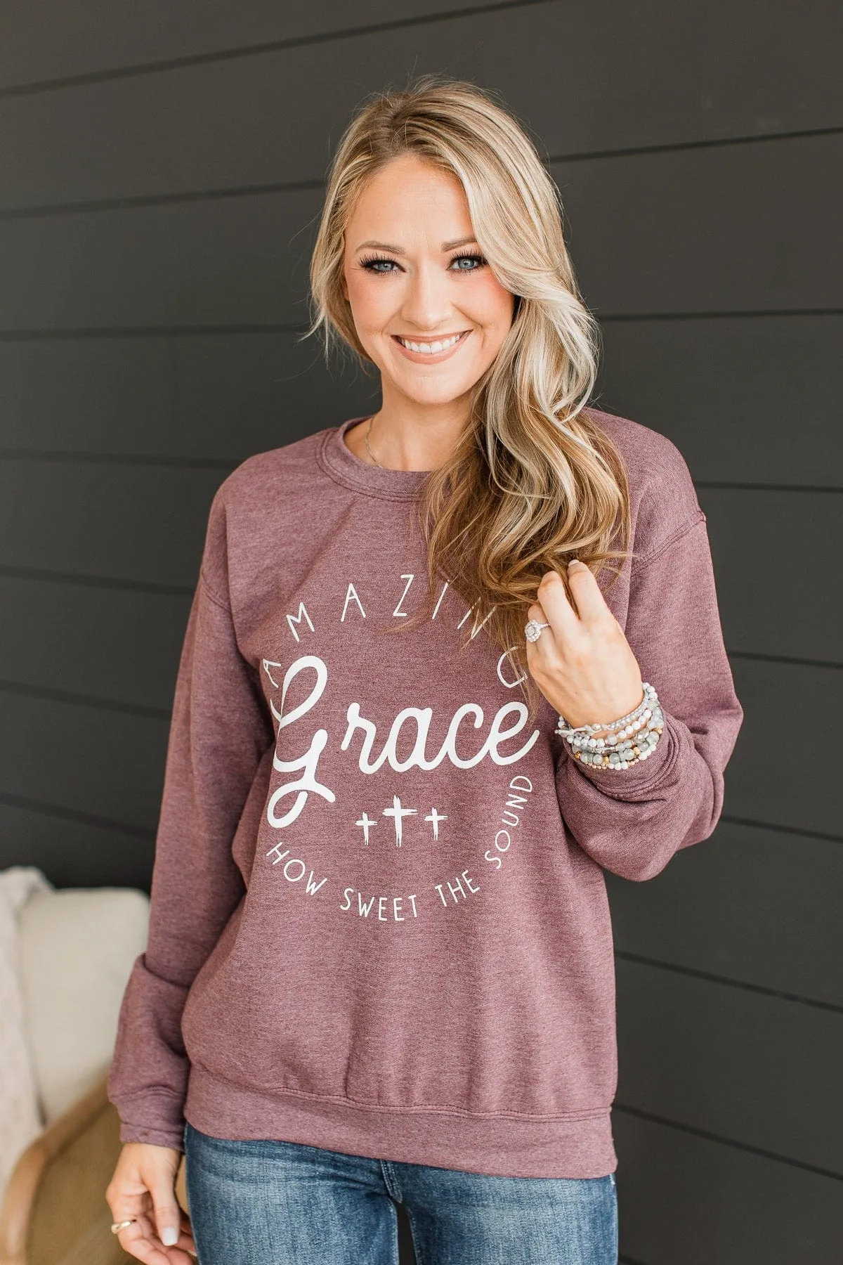 Amazing Grace Crew Neck Pullover- Plum