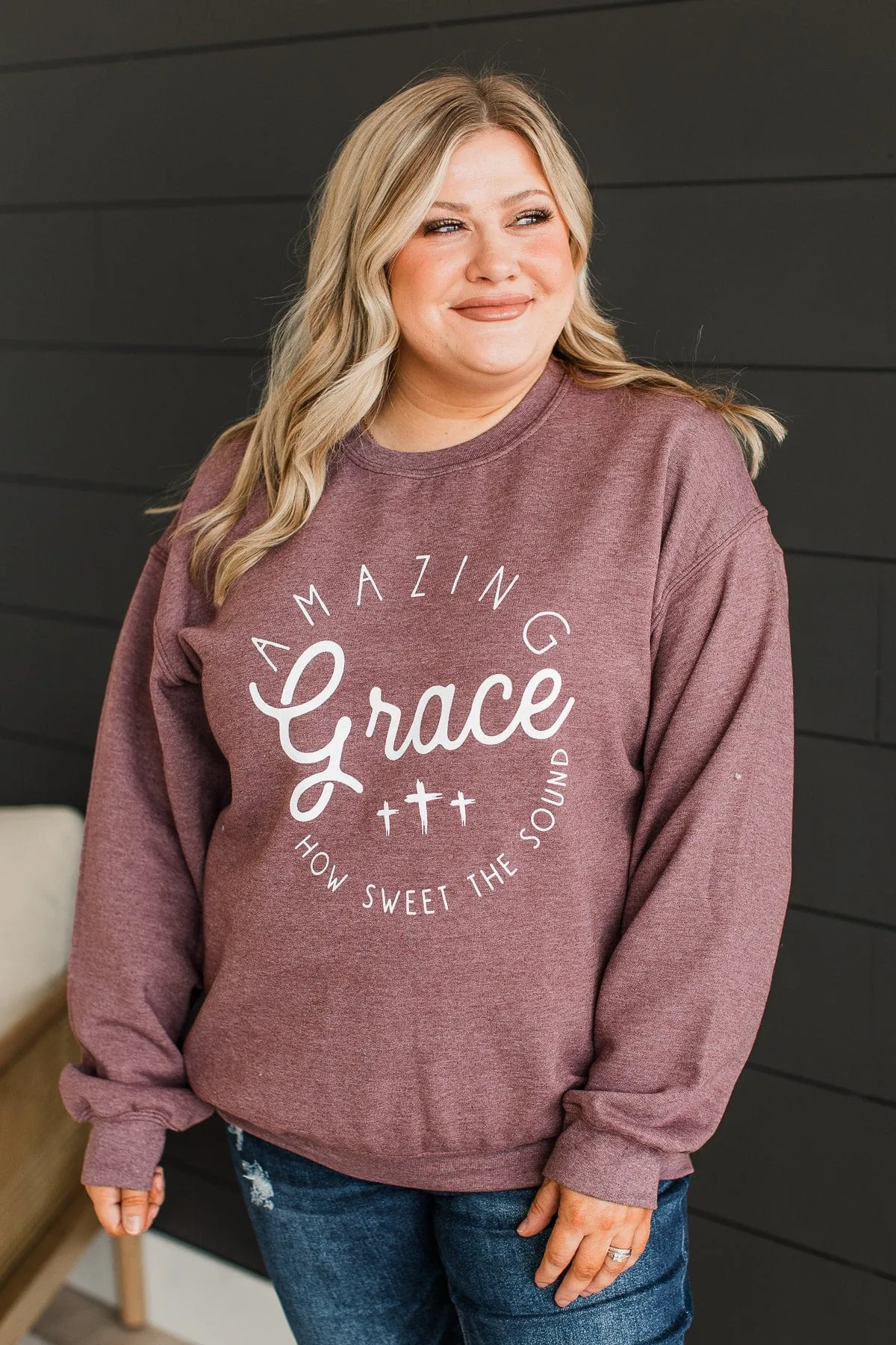 Amazing Grace Crew Neck Pullover- Plum