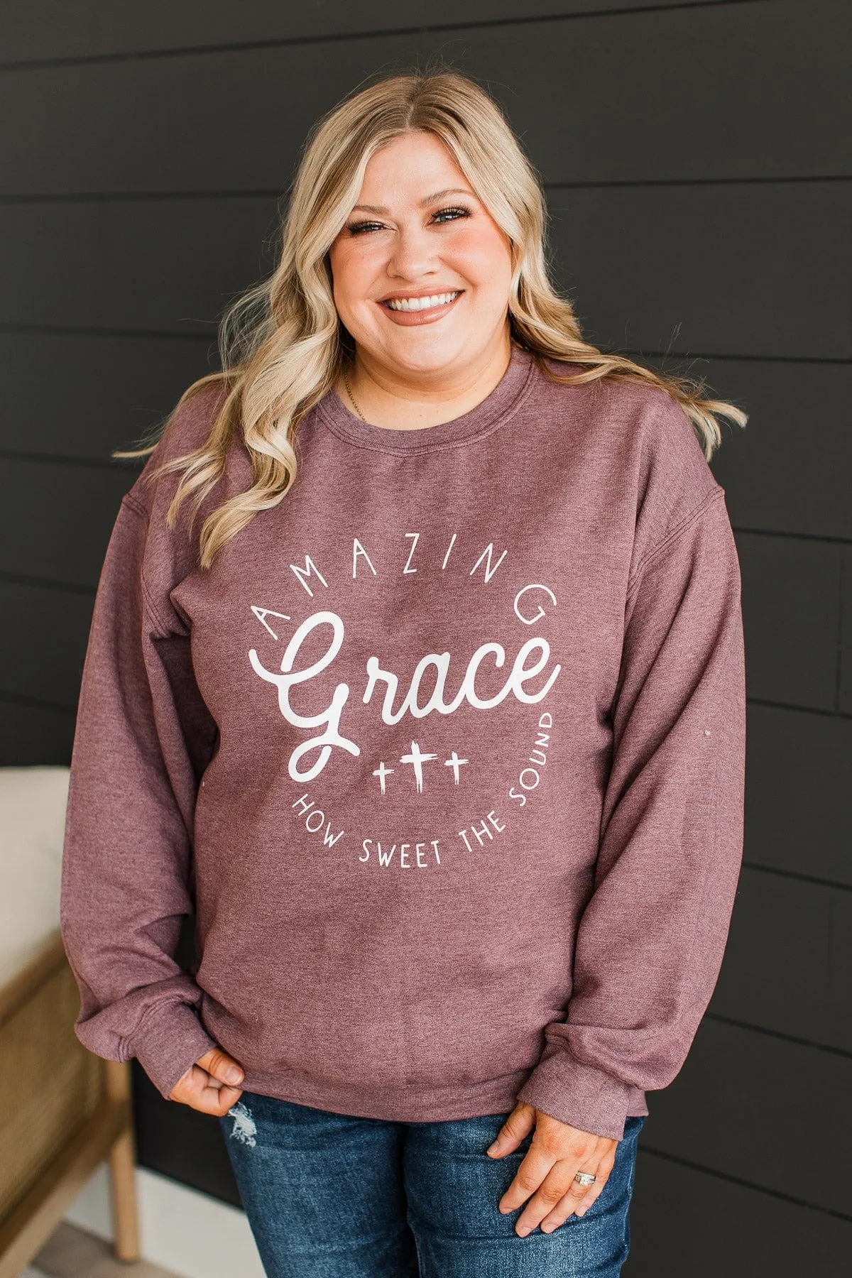 Amazing Grace Crew Neck Pullover- Plum