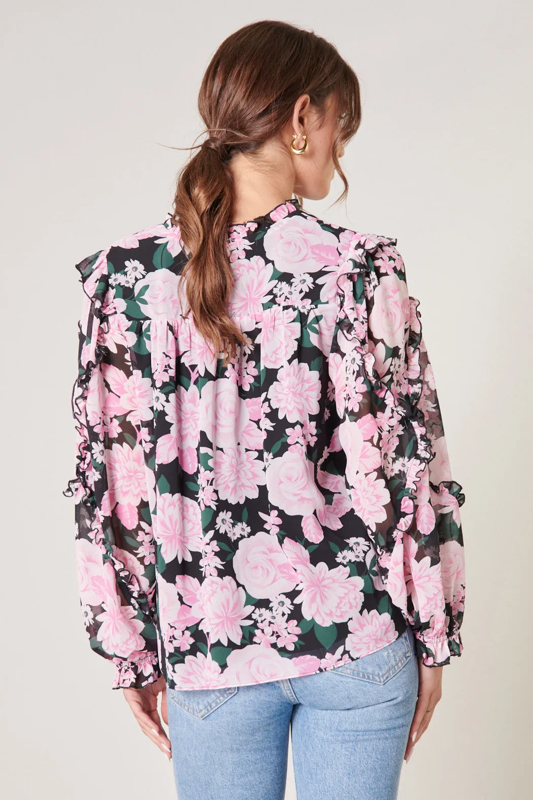 Angelica Floral Raj Ruffle Balloon Sleeve Blouse