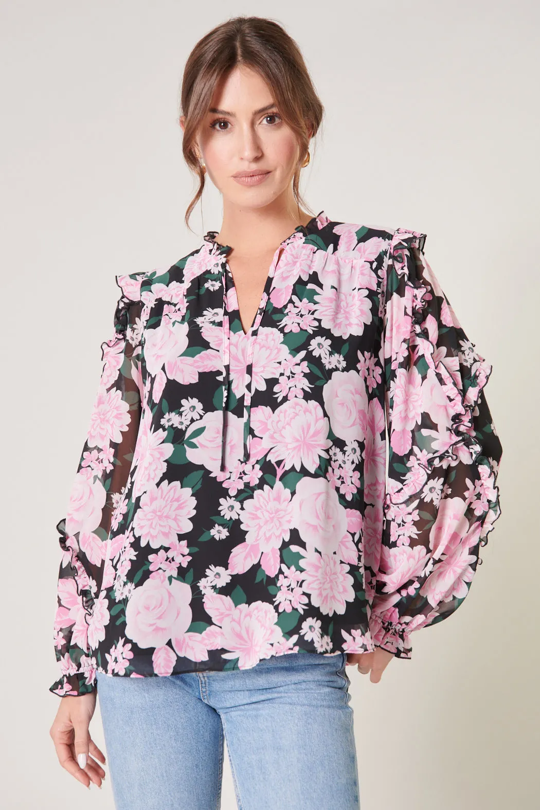 Angelica Floral Raj Ruffle Balloon Sleeve Blouse