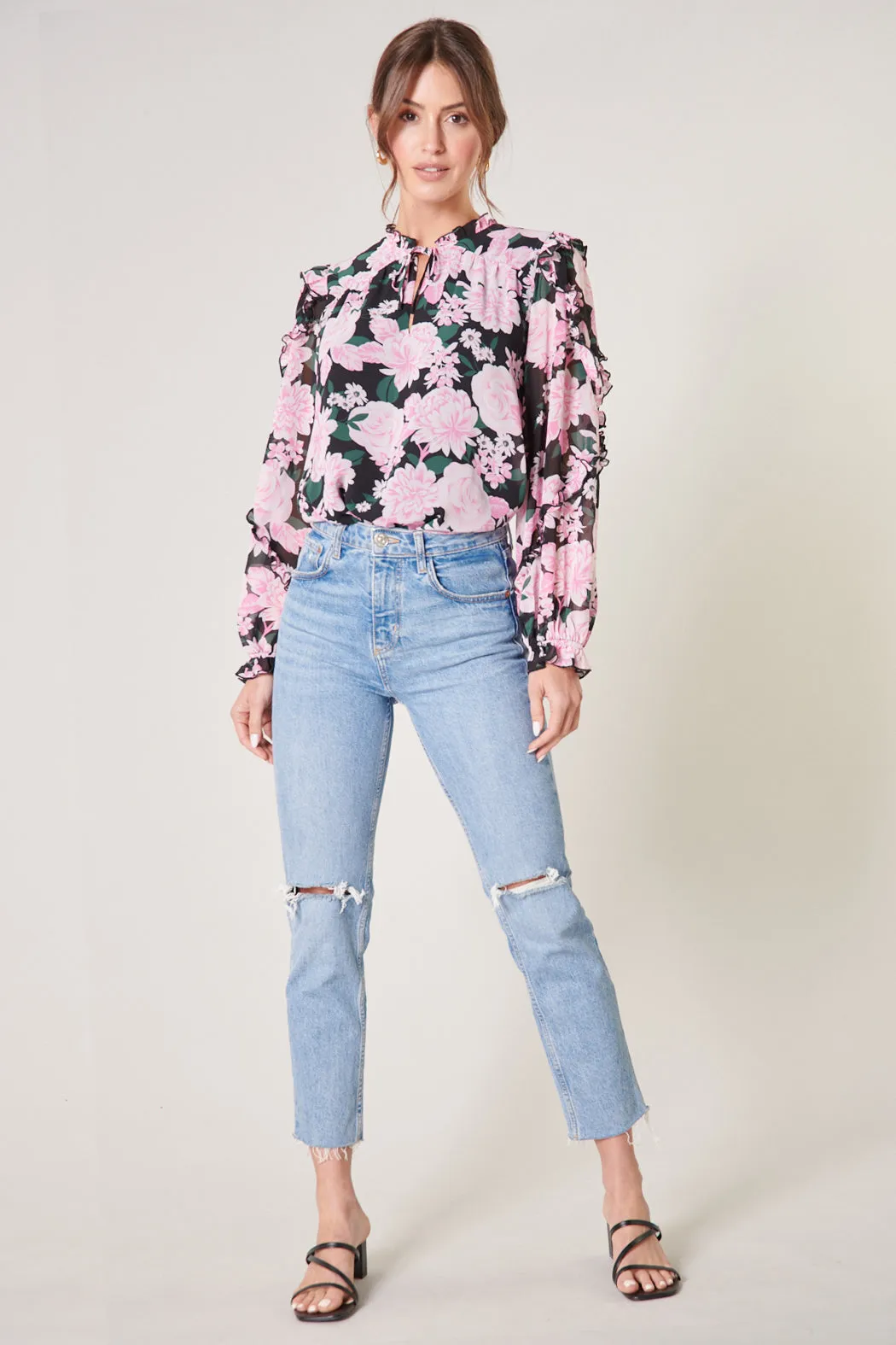 Angelica Floral Raj Ruffle Balloon Sleeve Blouse