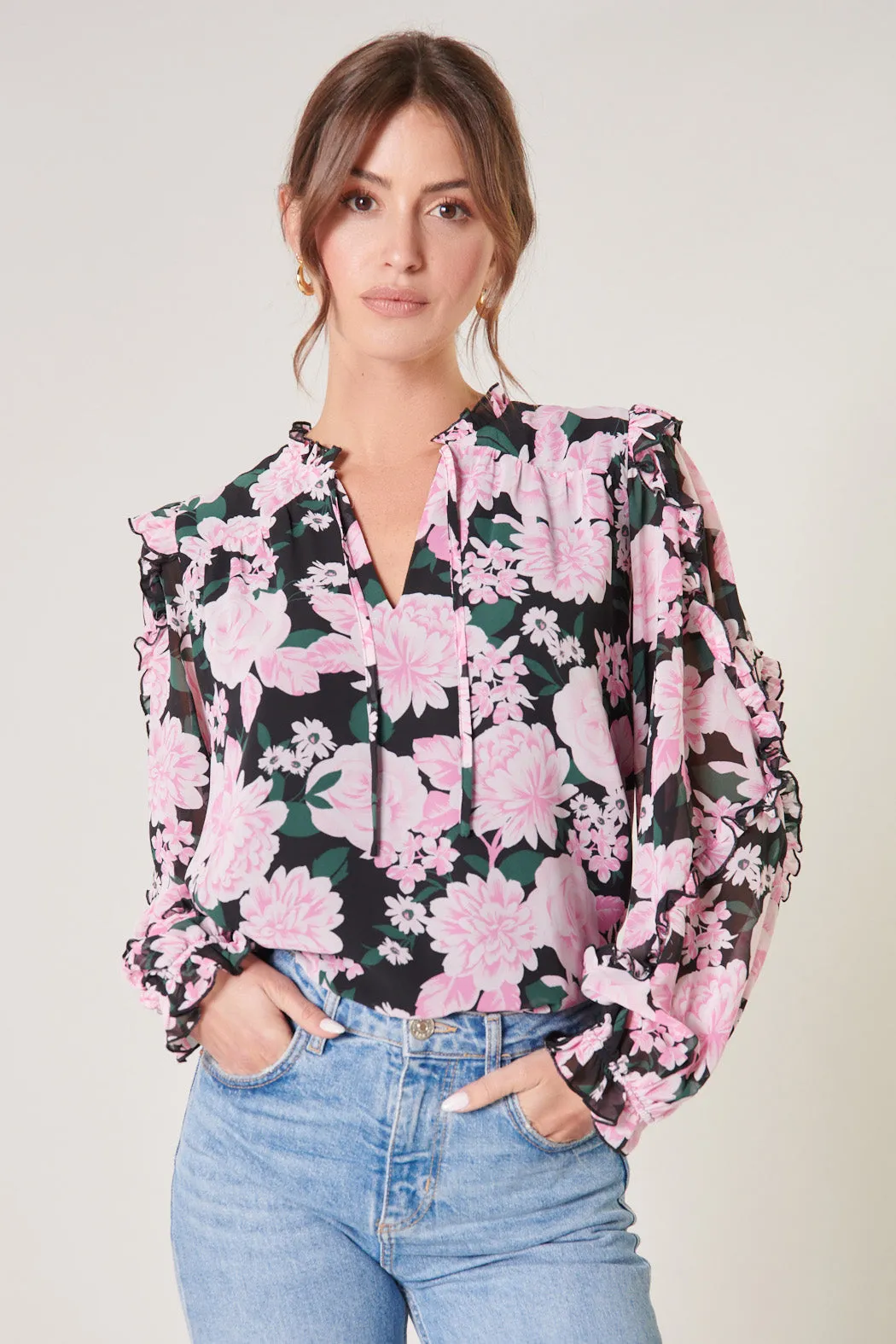 Angelica Floral Raj Ruffle Balloon Sleeve Blouse