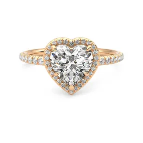 Anillo Coeur Halo Pavé Diamante y Oro Rosa 18k