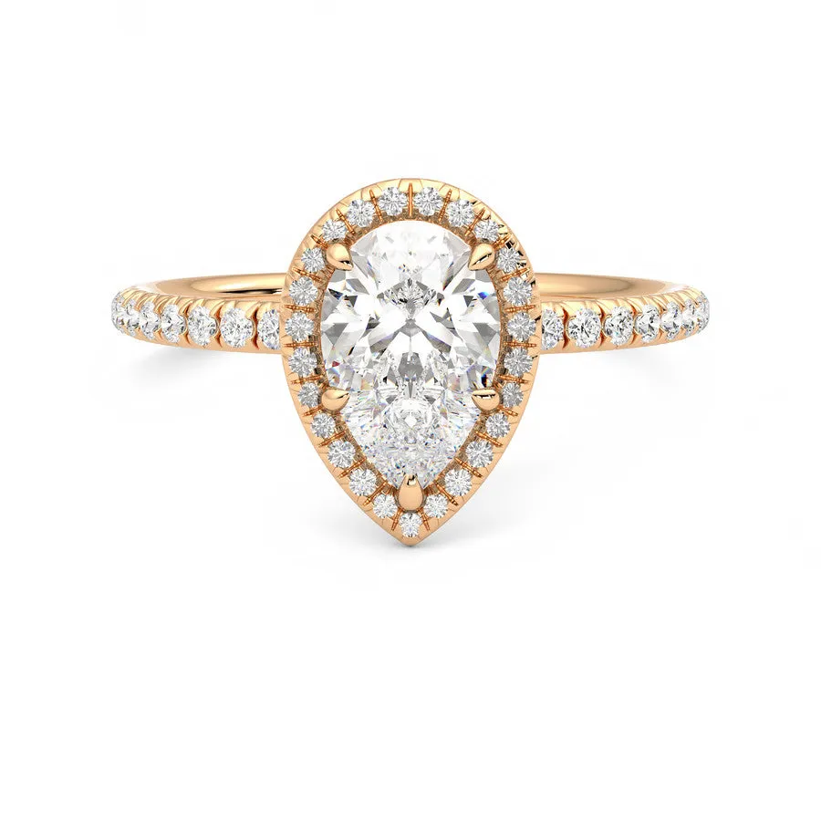 Anillo Coeur Halo Pavé Diamante y Oro Rosa 18k