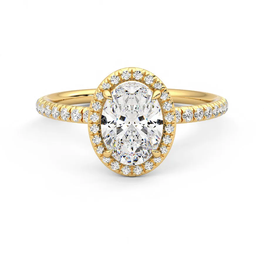 Anillo Eclat Halo Pavé Diamante y Oro 18k