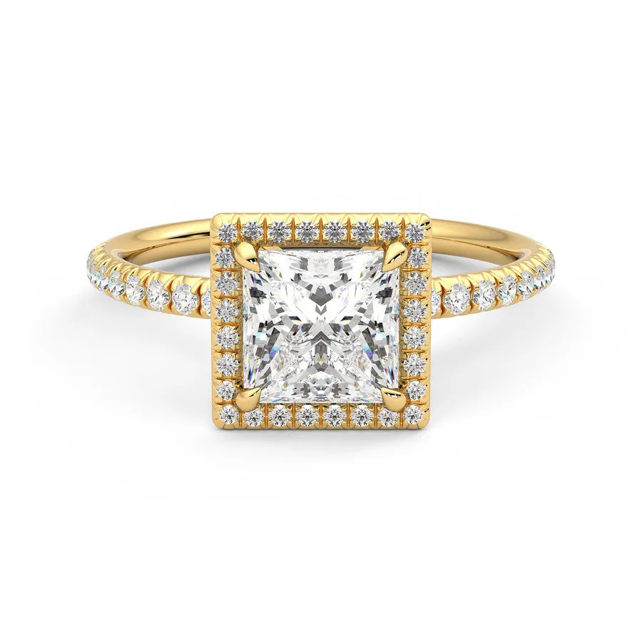 Anillo Eclat Halo Pavé Diamante y Oro 18k