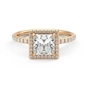 Anillo Princess Halo Pavé Diamante y Oro Rosa 18k