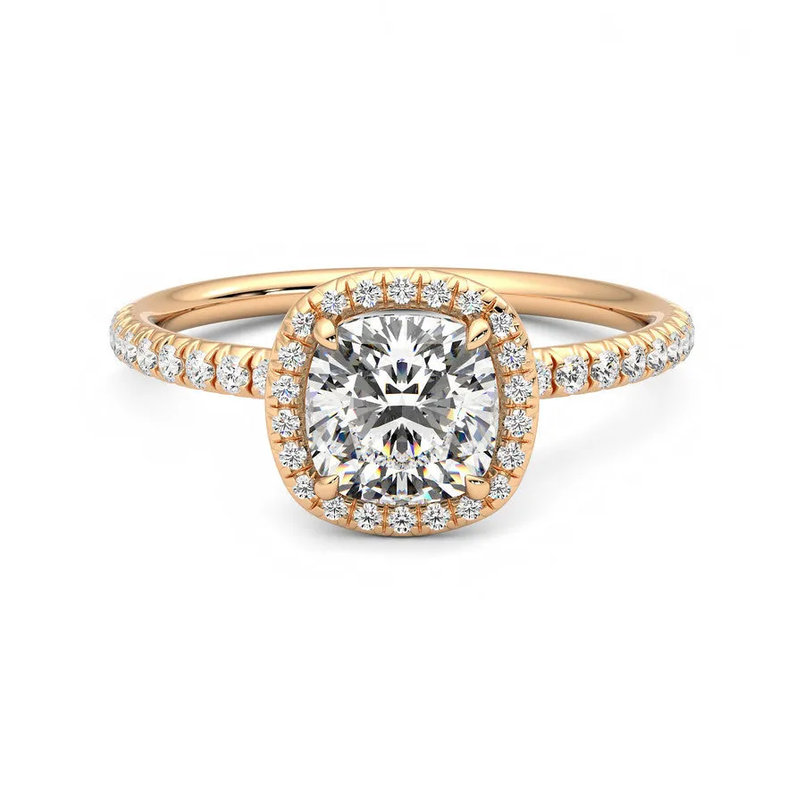 Anillo Princess Halo Pavé Diamante y Oro Rosa 18k