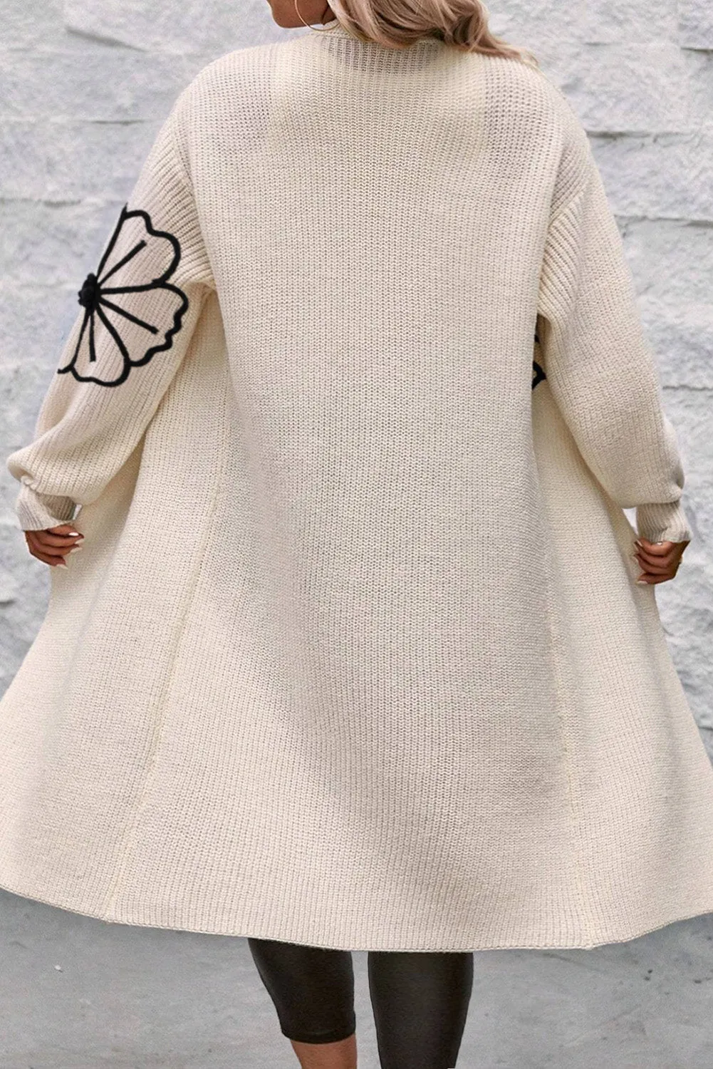 Arleth - Cardigan Duster Ouvert à paules Tombantes avec Broderie de Fleurs