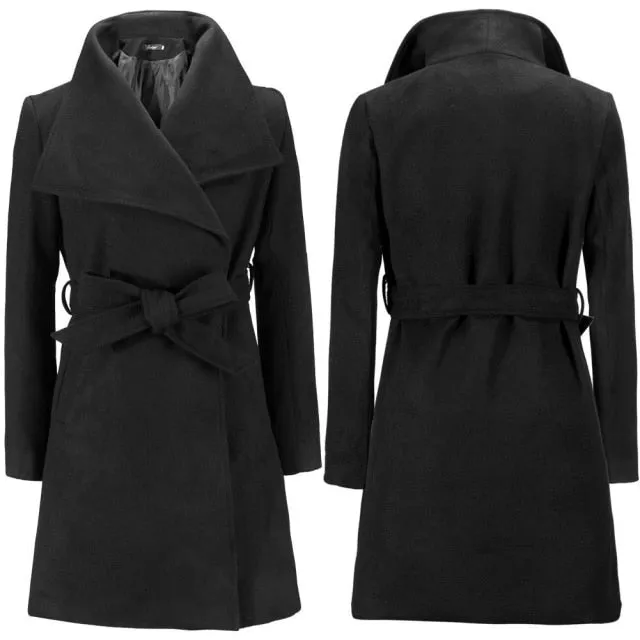 AshoreShop Womens Classic Long Wool Blends Coat with Belt