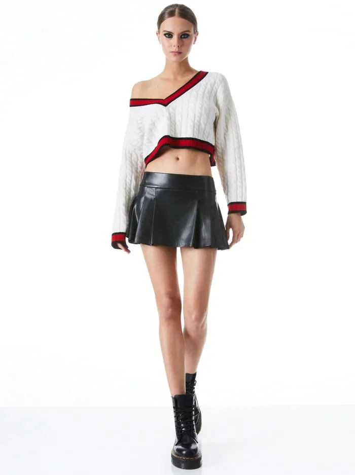 Ayden Cropped V Neck Pullover - Soft White / Perfect Ruby