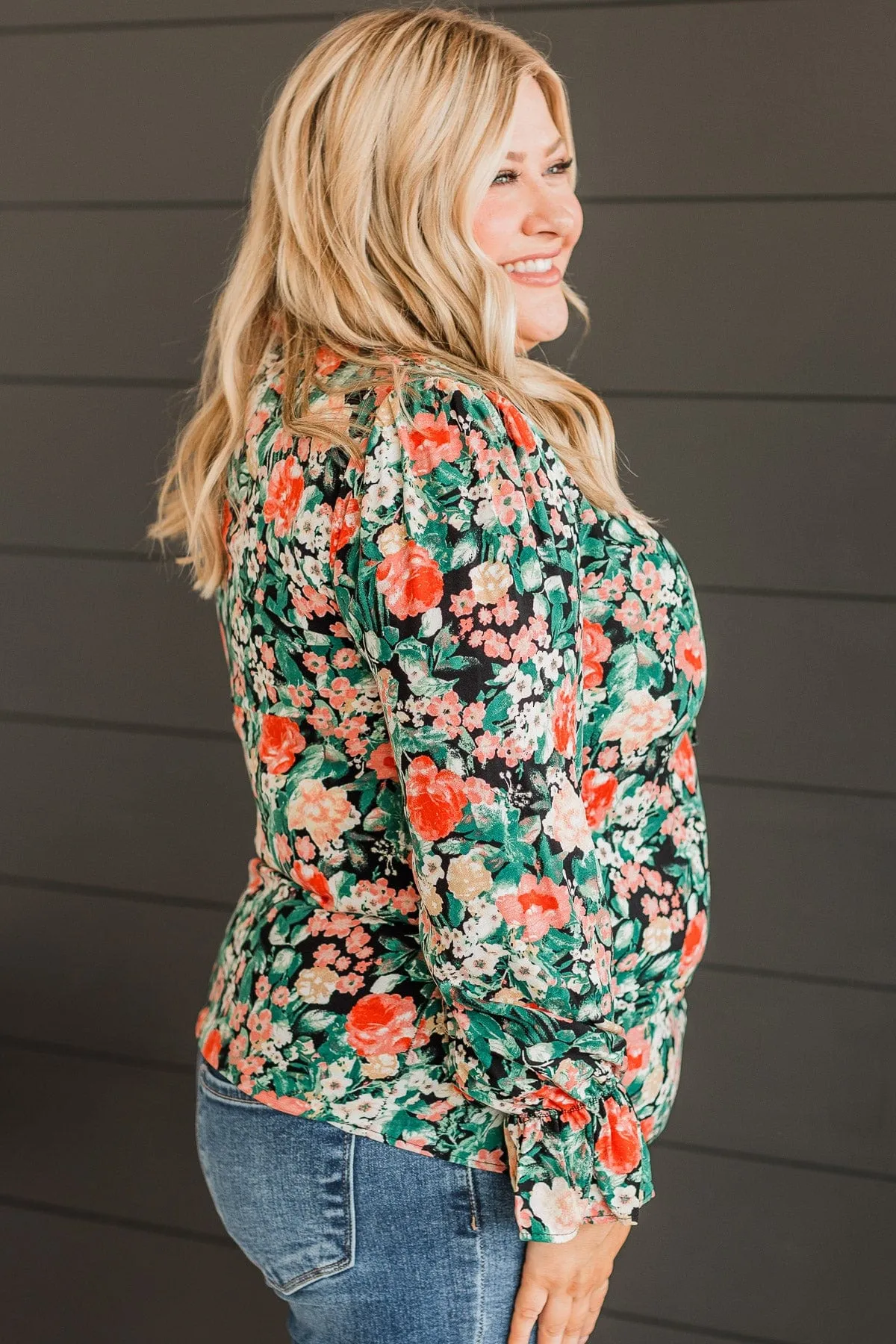 Beautiful Soul Floral Blouse- Black & Green