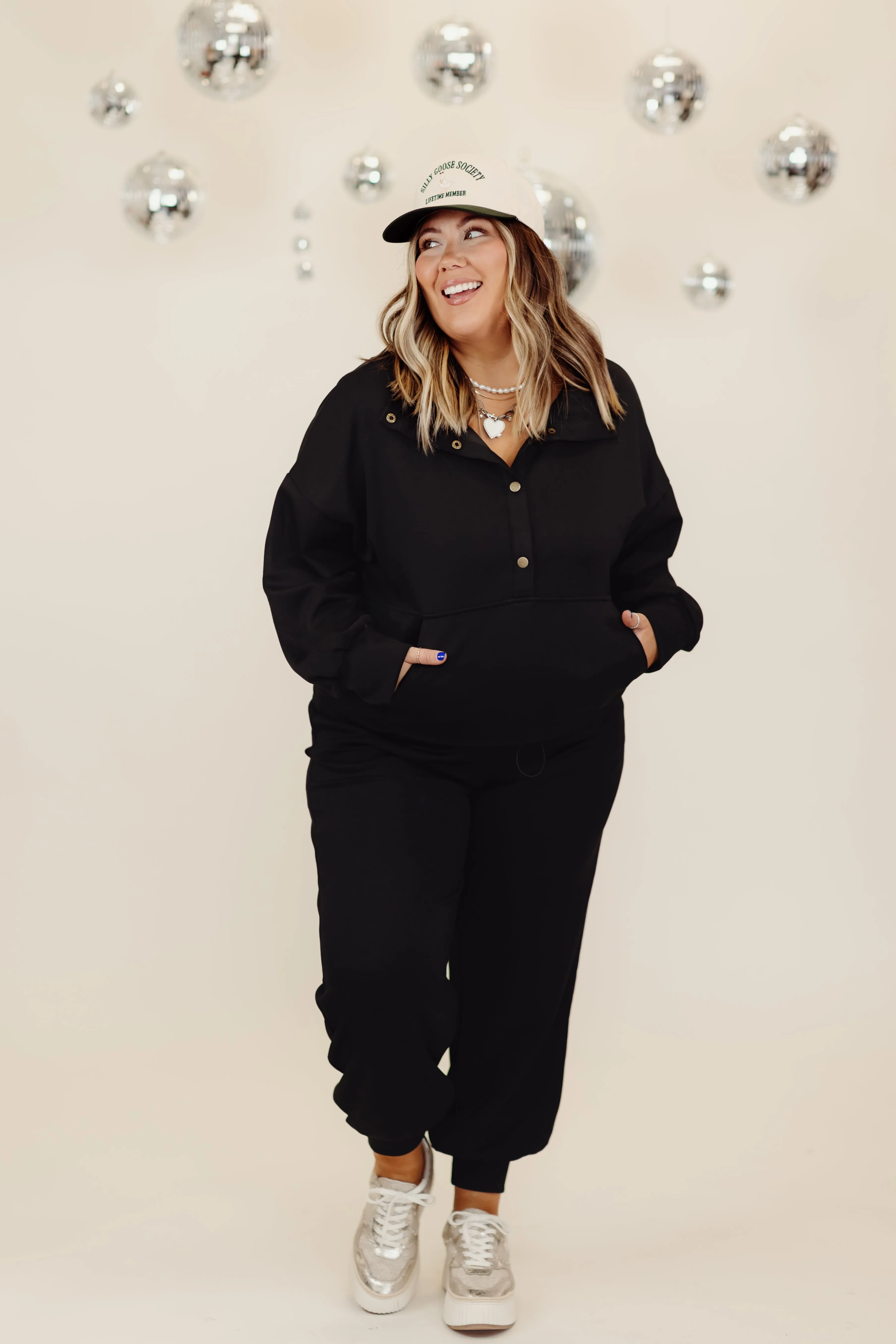 Black Long Sleeve Half Button Pullover and Jogger Set