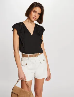 Blouse ruffle short sleeves black women