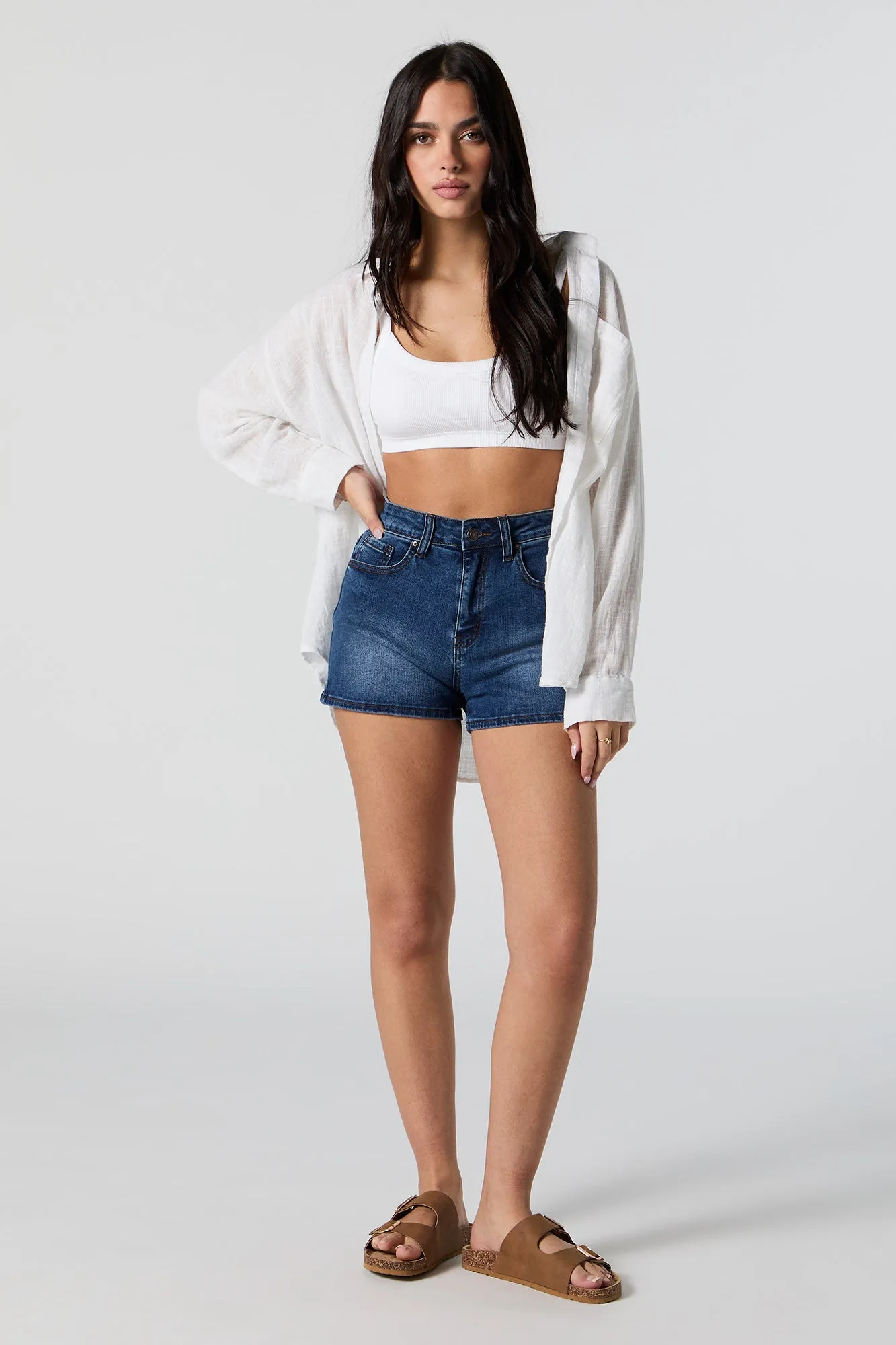 Blue High Rise Denim Short