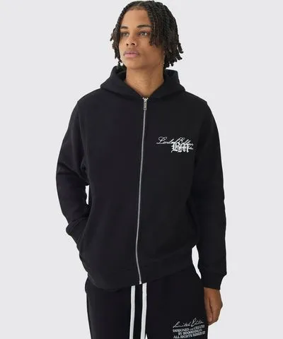 boohoo Mens Bm Zip Through Print Hoodie