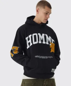 boohoo Mens Oversized Homme Applique Varsity Hoodie