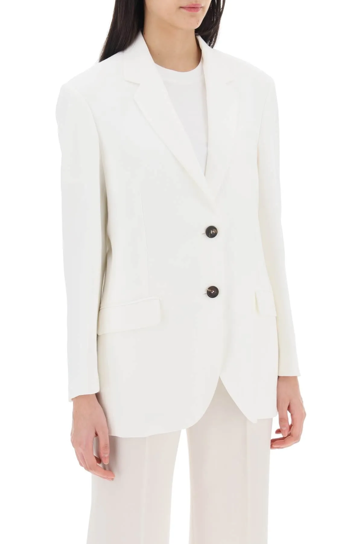 Brunello Cucinelli Viscose Linen Single Breasted Blazer   White