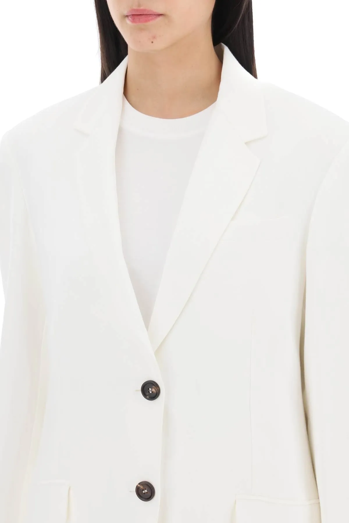 Brunello Cucinelli Viscose Linen Single Breasted Blazer   White