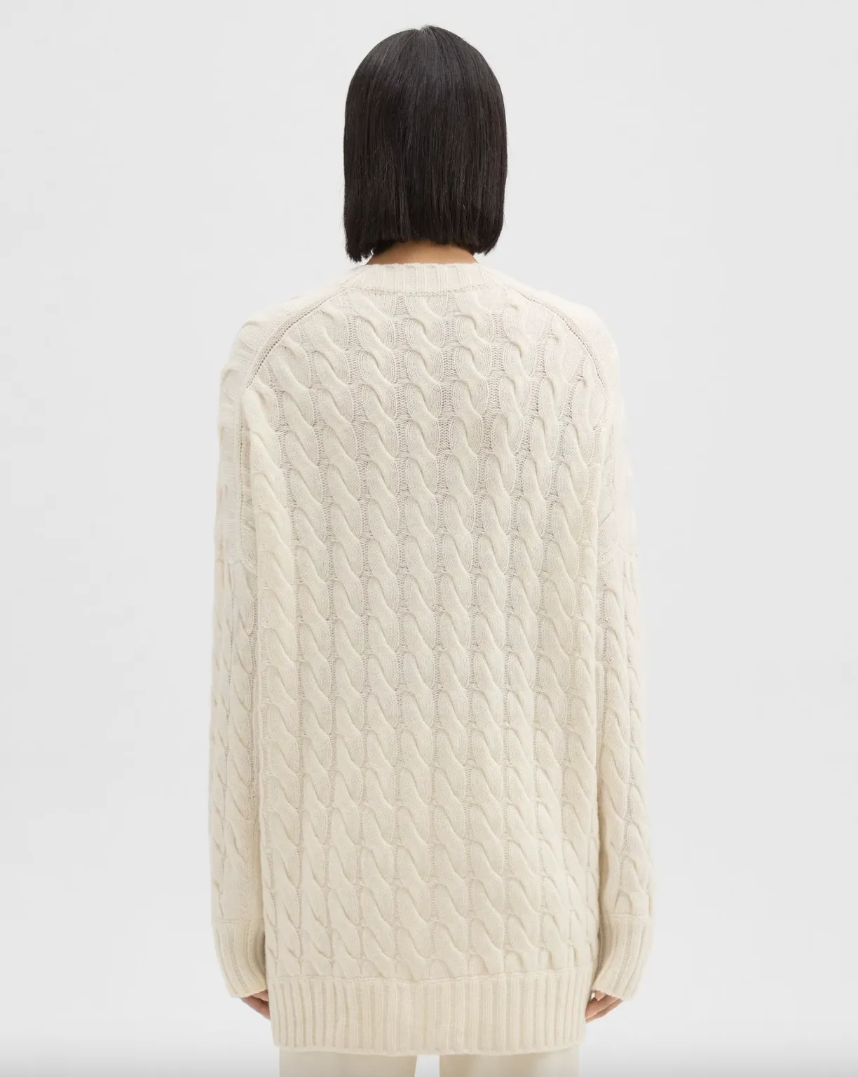 Cable Knit Cardigan in Felted Wool-Cashmere - Ivory