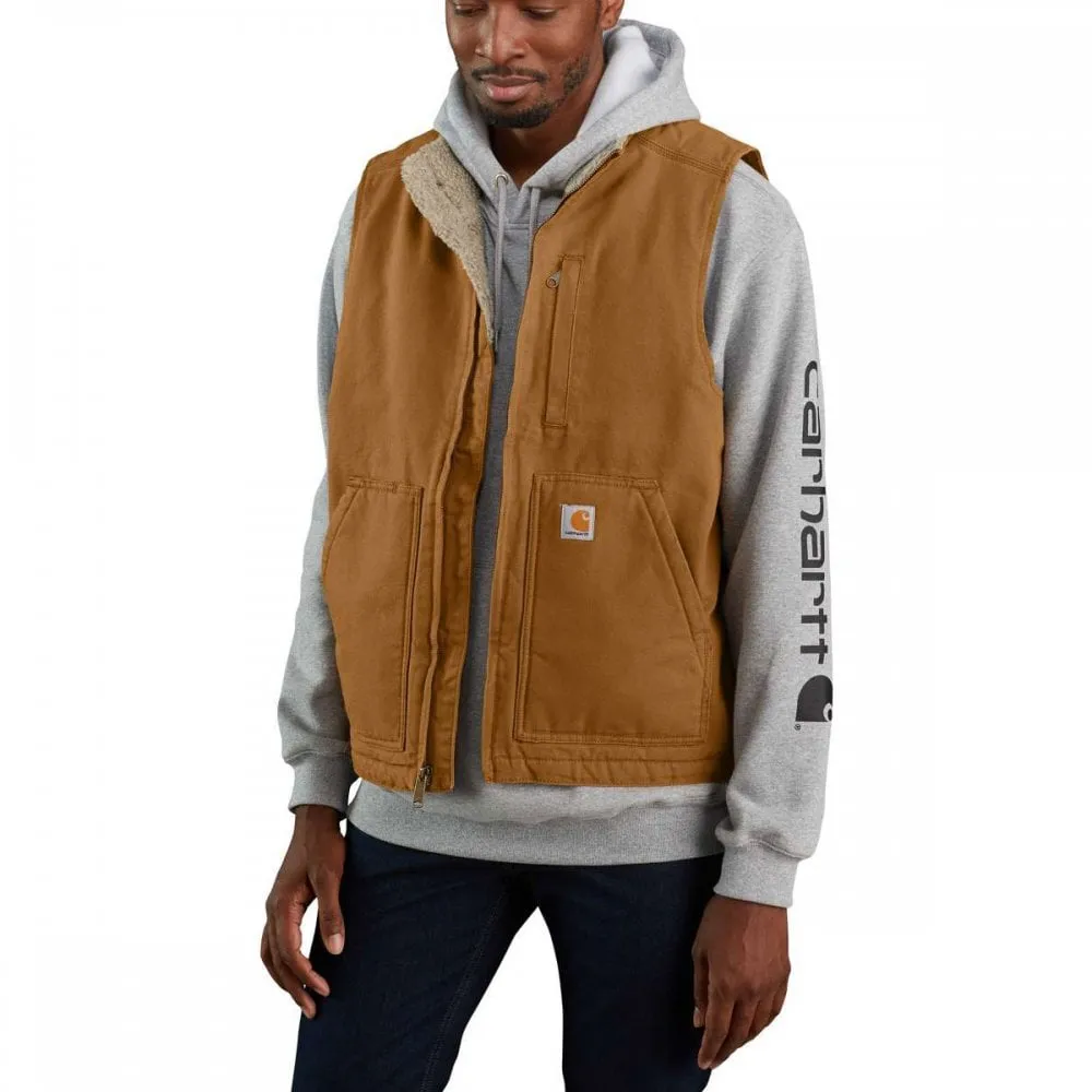 Carhartt Loose Fit Sherpa-Lined Mock-Neck Gilet - Brown - Medium | Jackets & Gilets | NYEs