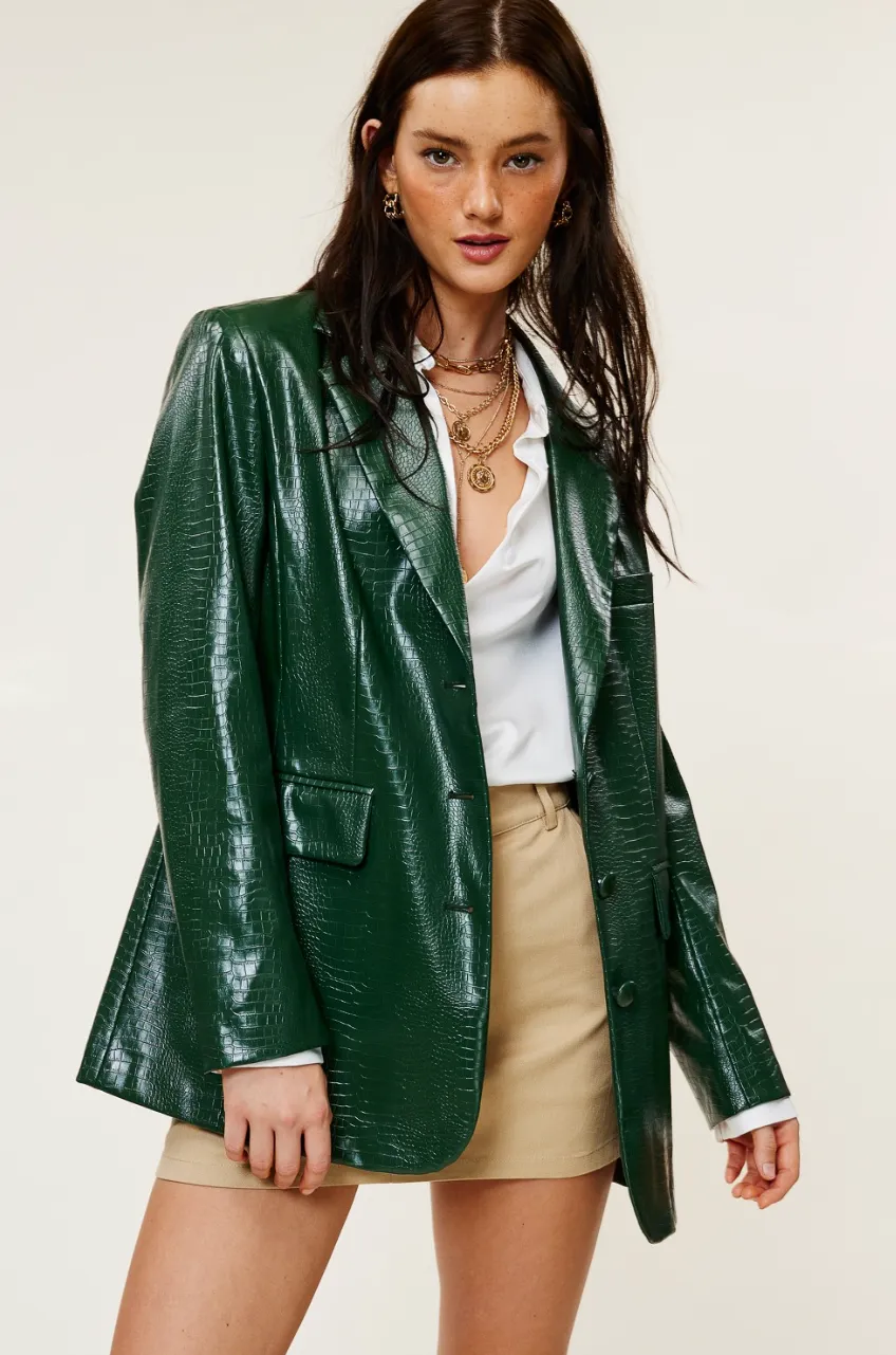 Cassandra Faux Leather Croc Blazer