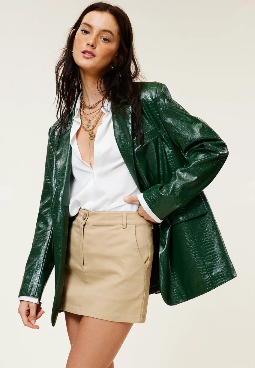 Cassandra Faux Leather Croc Blazer