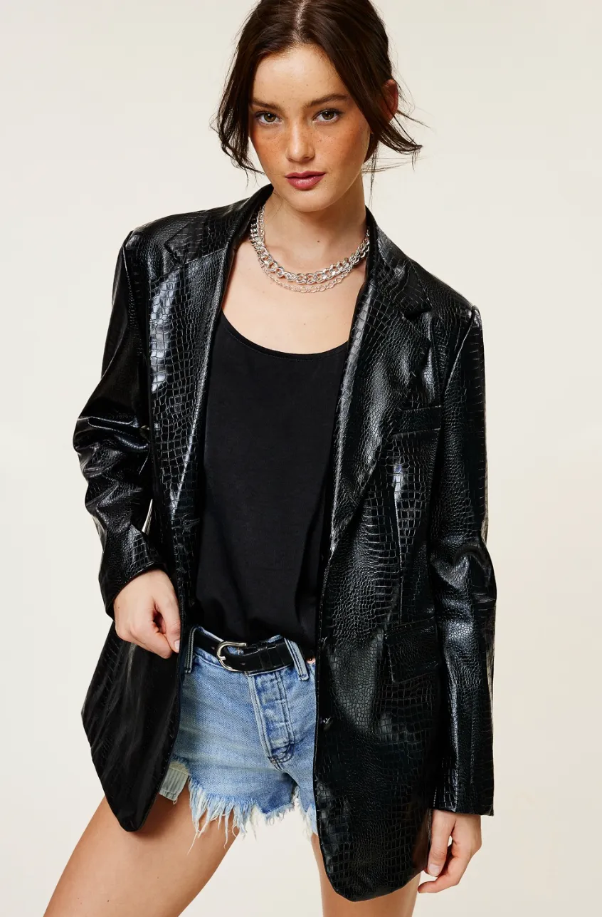 Cassandra Faux Leather Croc Blazer