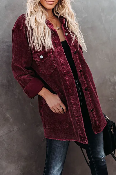 Casual Pocket Buckle Turndown Collar Outerwear