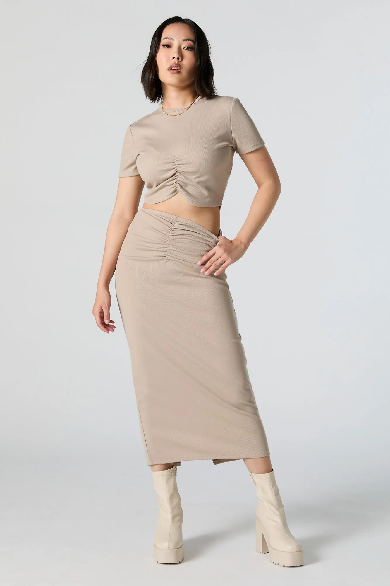 Cinched High-Rise Midi Skirt