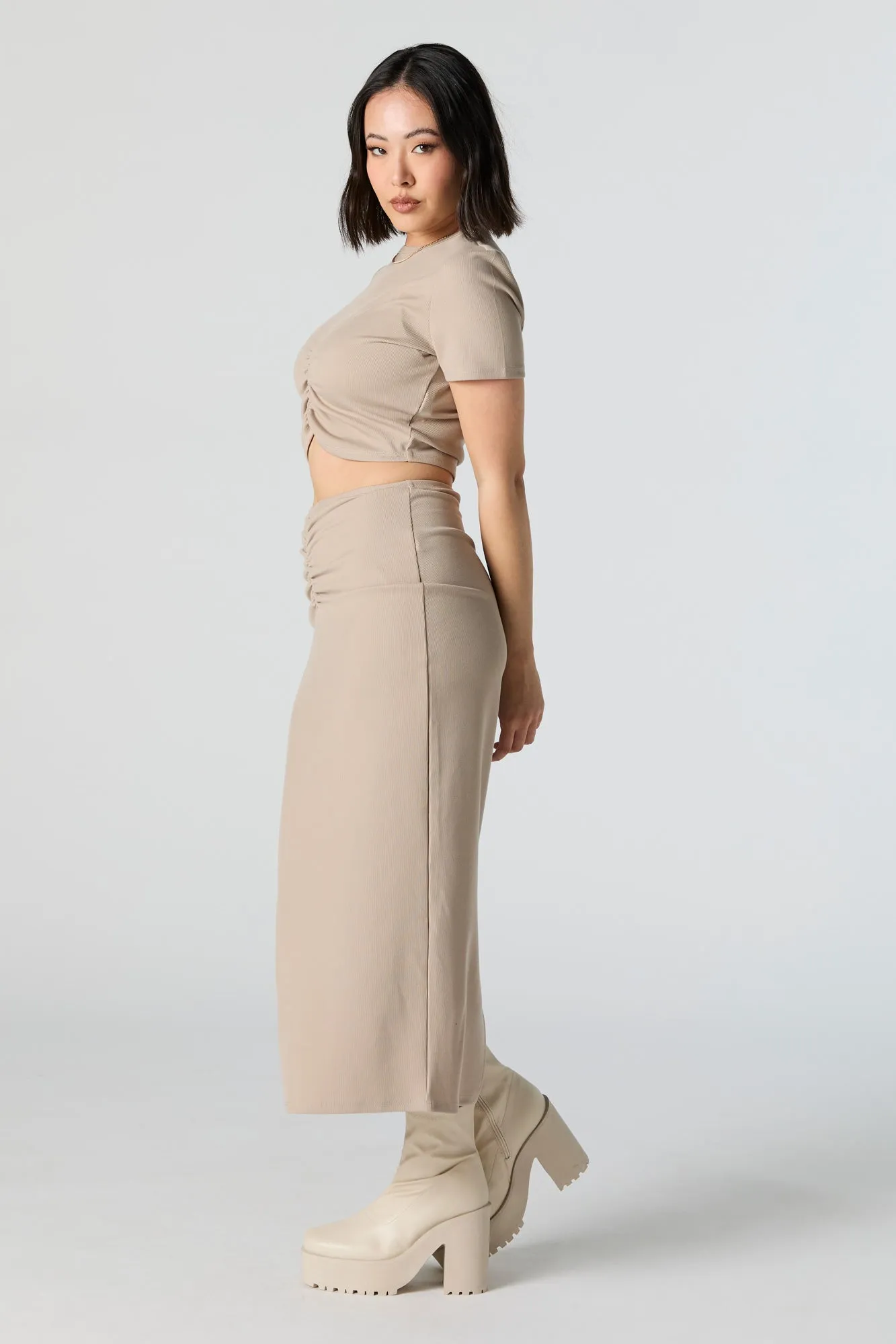 Cinched High-Rise Midi Skirt