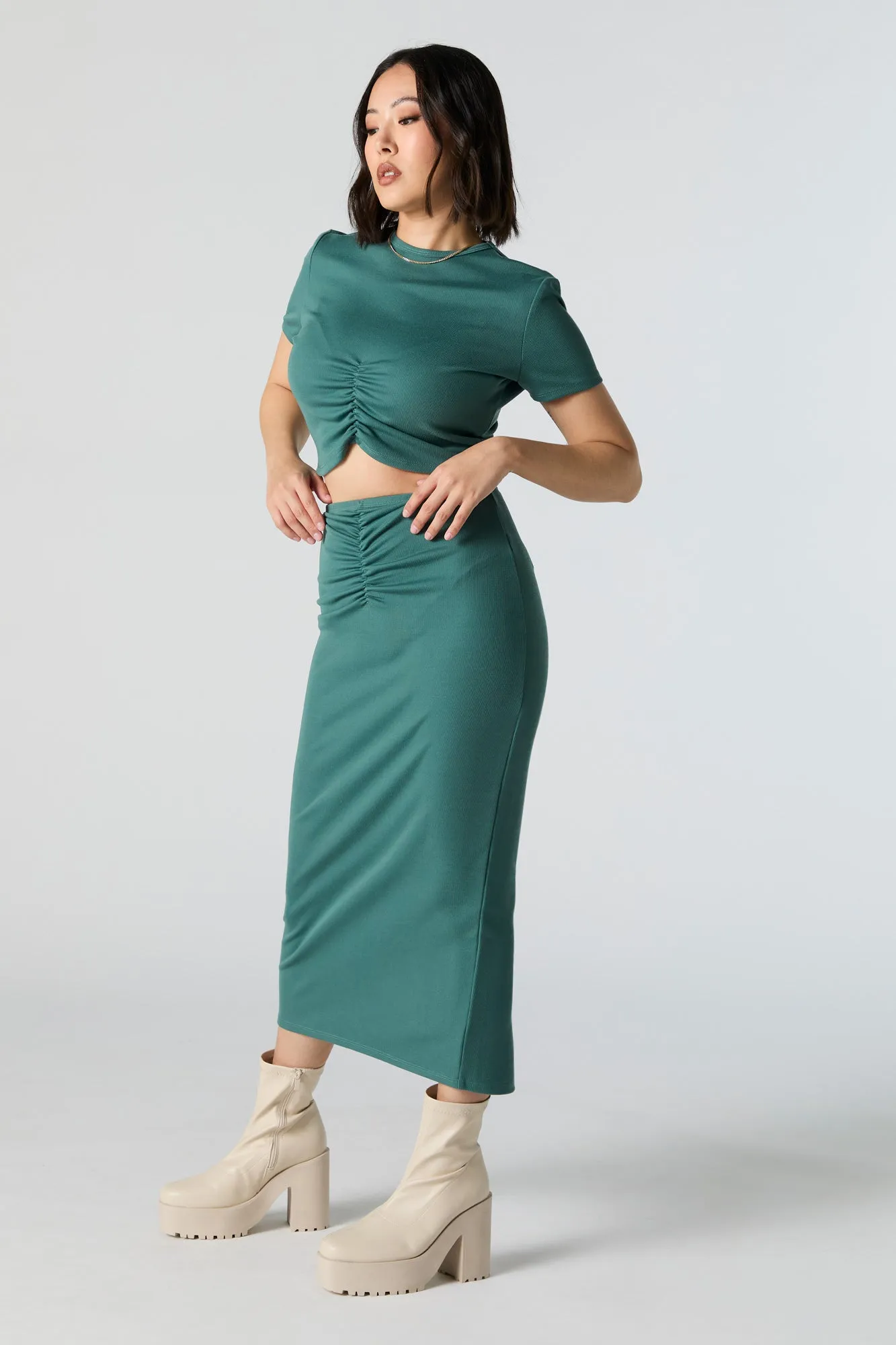 Cinched High-Rise Midi Skirt