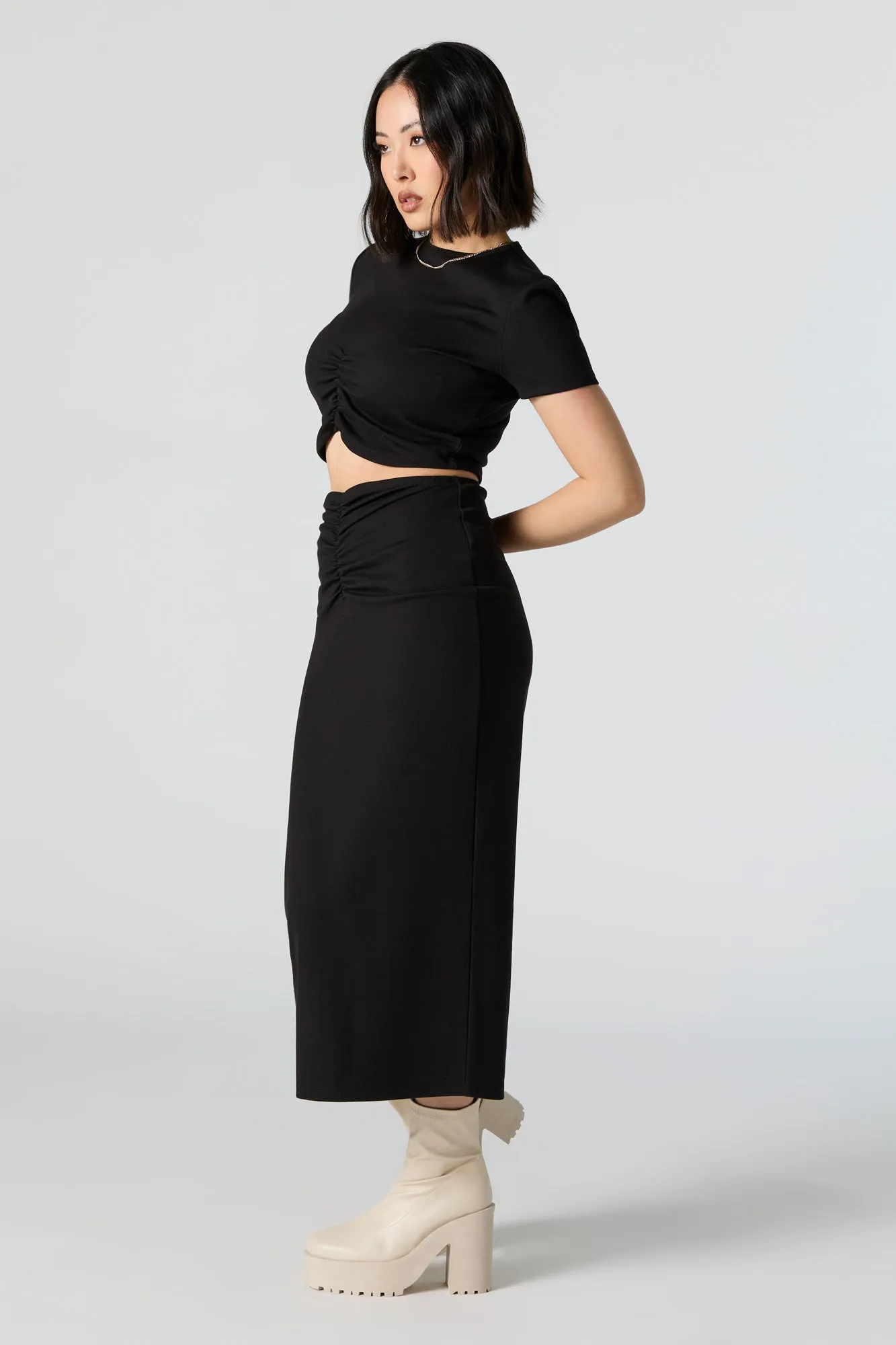 Cinched High-Rise Midi Skirt