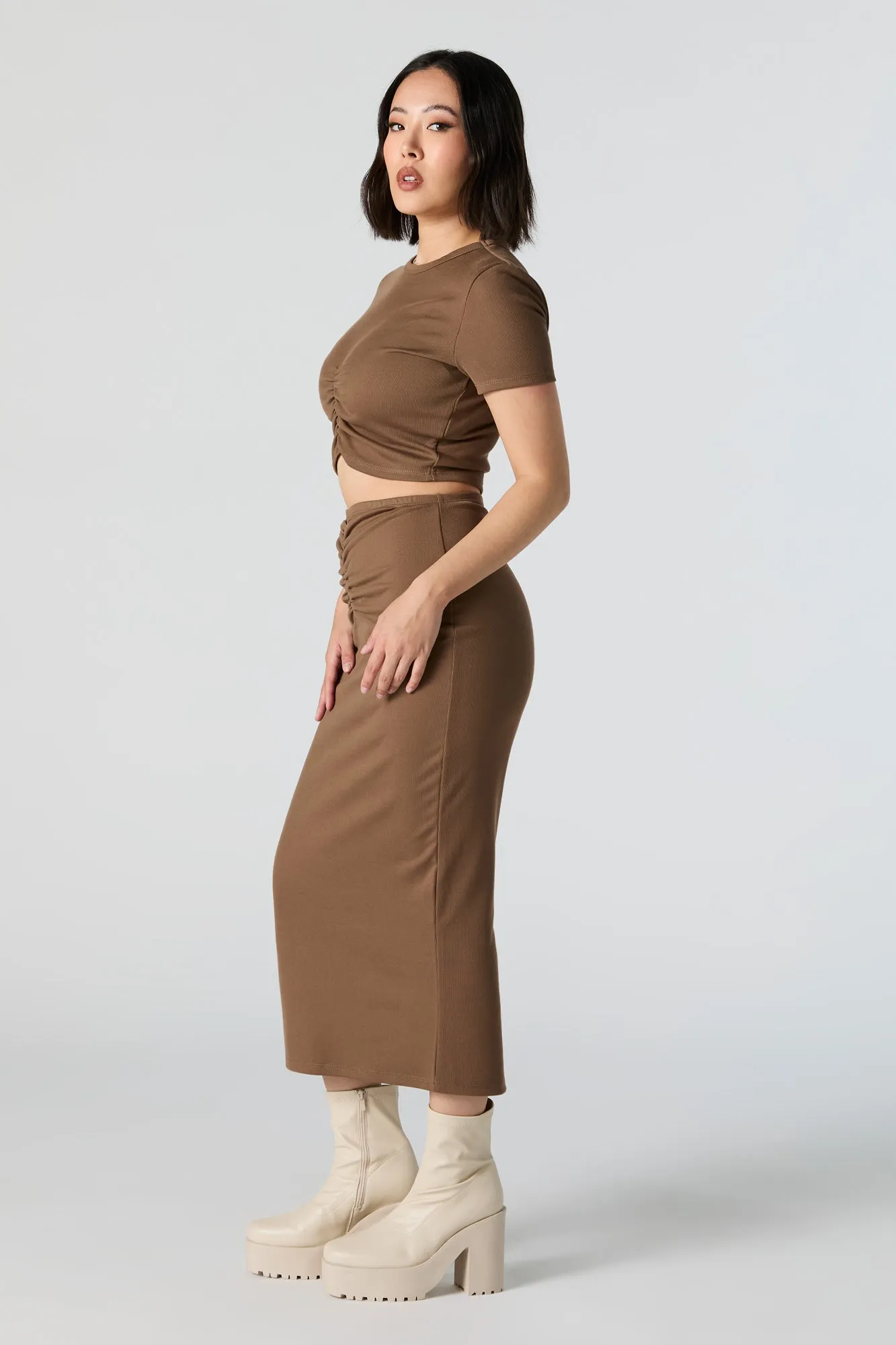 Cinched High-Rise Midi Skirt