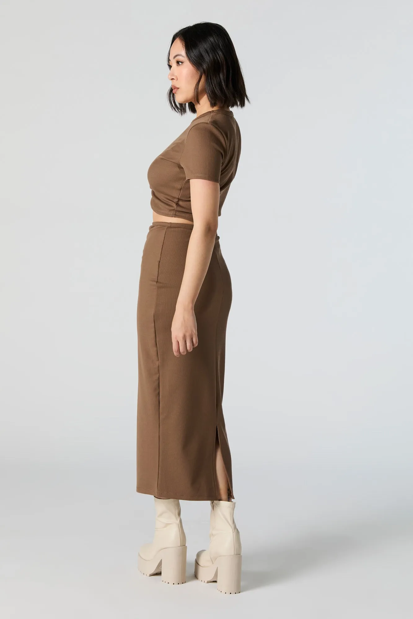 Cinched High-Rise Midi Skirt