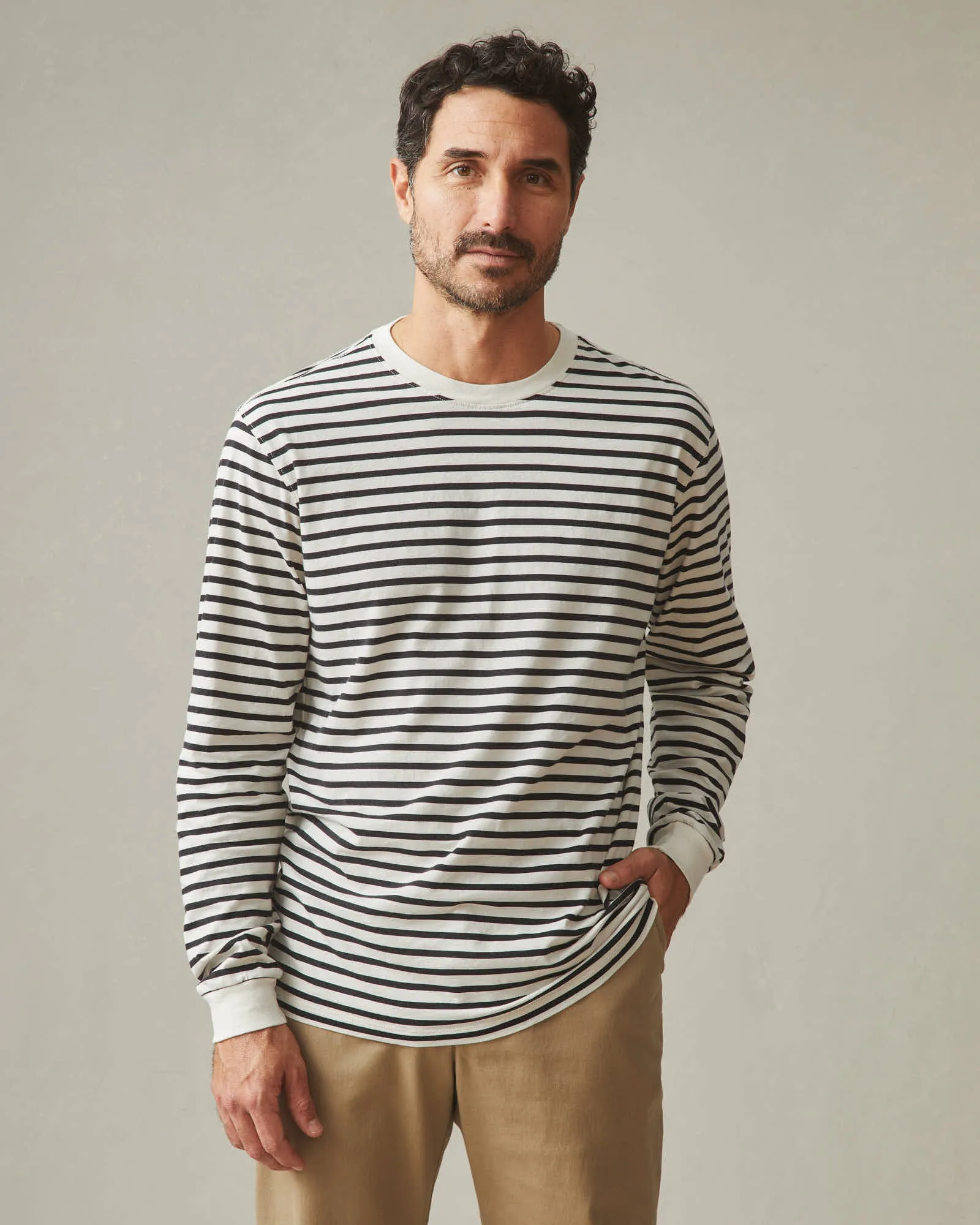 Classic Crew Long Sleeve - Navy Stripe