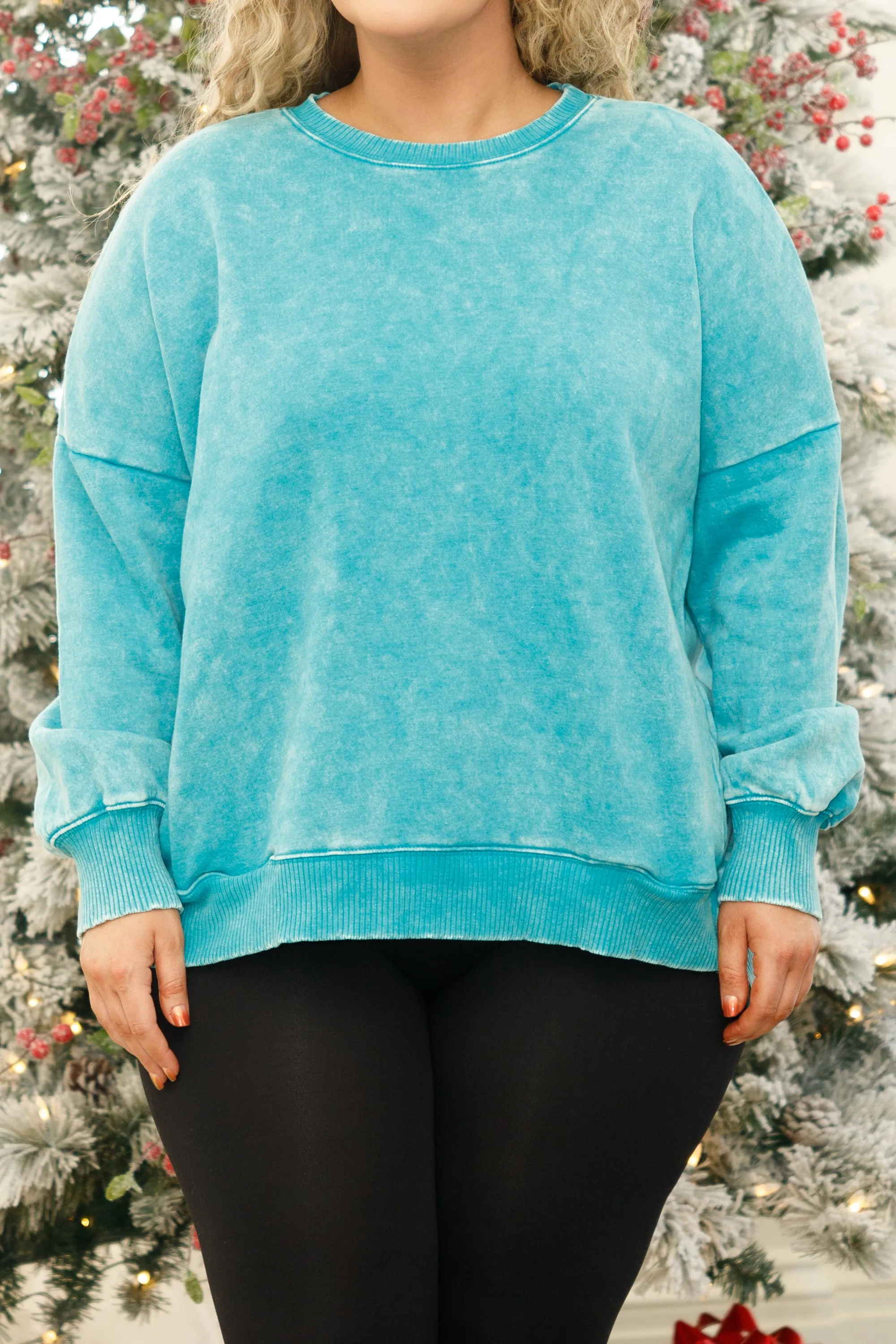 Comfy And Cozy Pullover, Light Teal