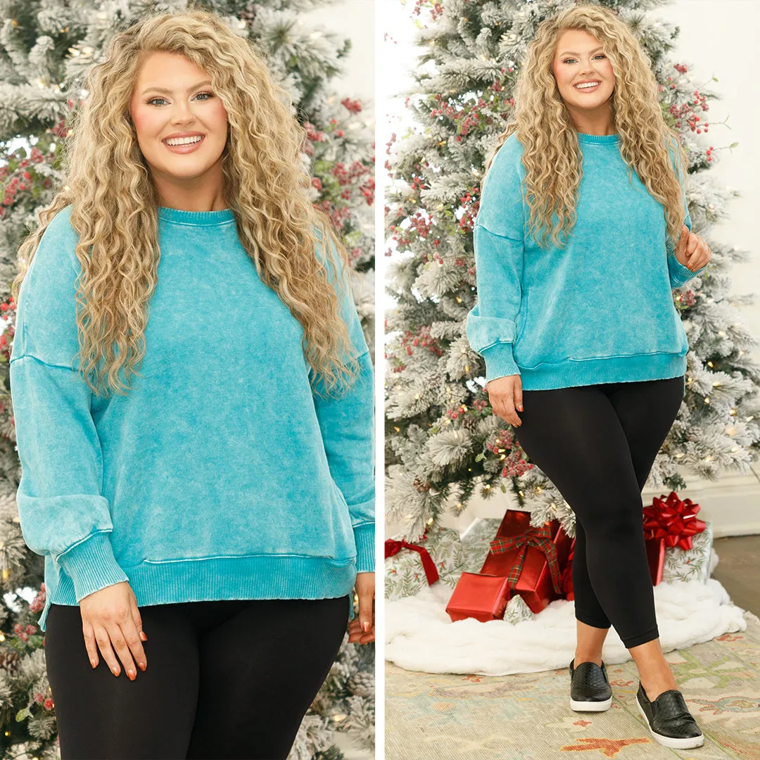 Comfy And Cozy Pullover, Light Teal