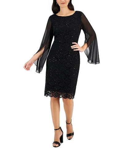 Connected Apparel Womens Lace Overlay Knee Length Sheath Dress