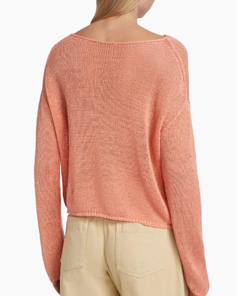 Coral Linen Cord Drop Should Pullover