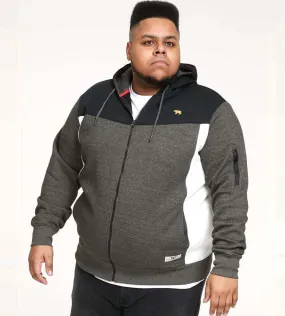 D555 Big Mens Full Zip Hoodie With Cut and Sew Sleeve Detail (NATHAN)