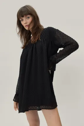 Dobby Mesh Tie Back Mini Smock Dress