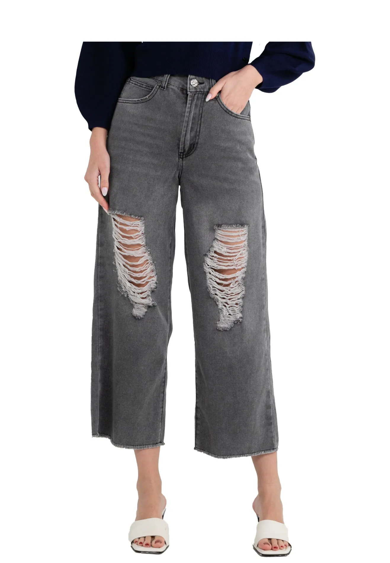 ELLE Apparel High Waist Ripped Denim Jeans